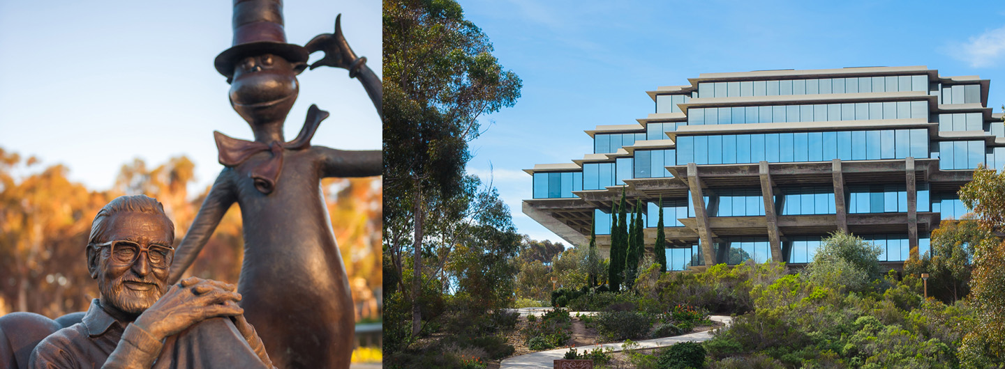 Doctor Seuss statue and Geisel Library