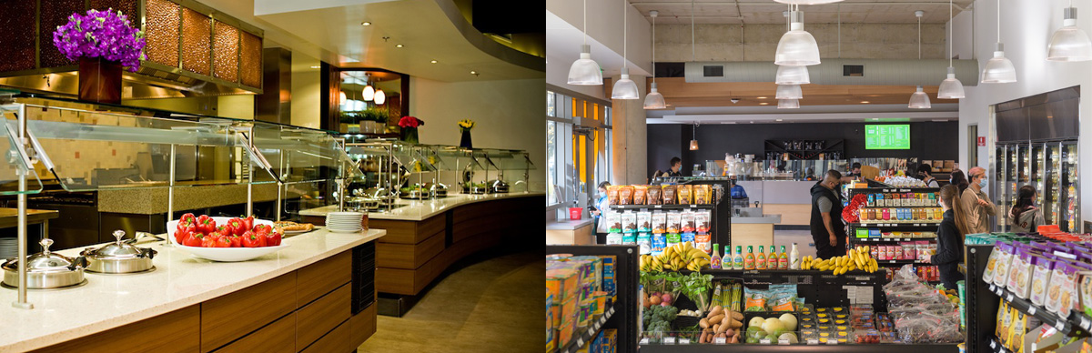 Muir salad bar and people shopping at Sixth Market